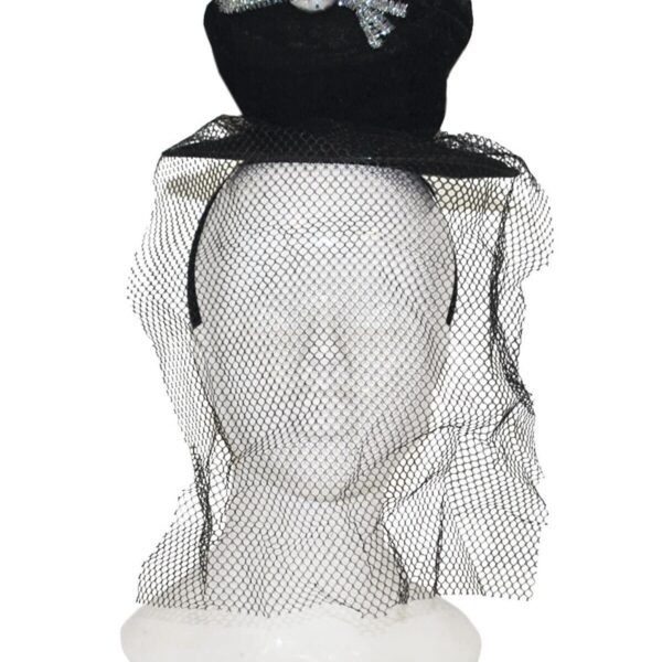 Cerchietto Nero con Cappellino e Ragno Bianco