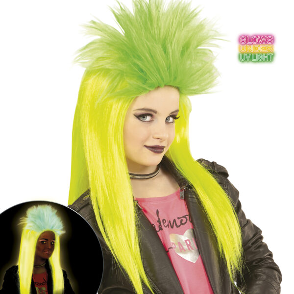 Parrucca Gialla e Verde Punk Fluorescente