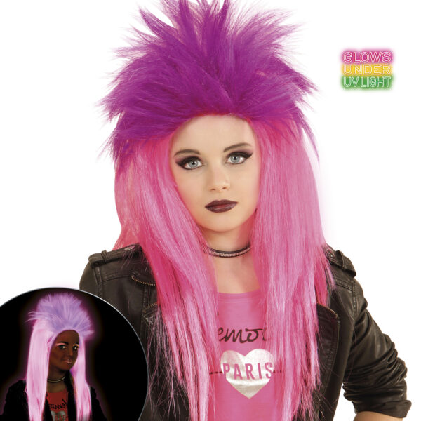 Parrucca Rosa e Viola Punk Fluorescente