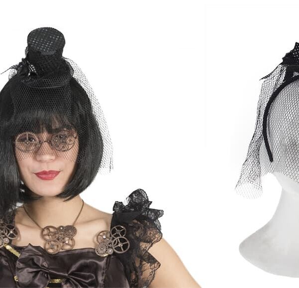 Mini Cappello a cilindro Nero con Velo