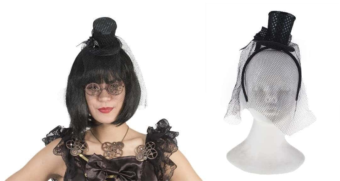Mini Cappello a cilindro Nero con Velo