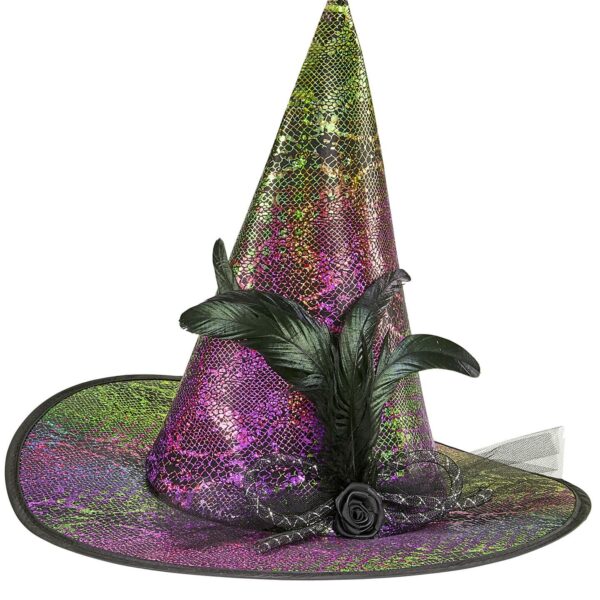 Cappello da Strega Olografico con Fiore e Tulle