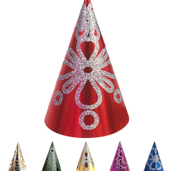 Confezione da 50 Cappelli Cono grandi in Carta con Brillantini