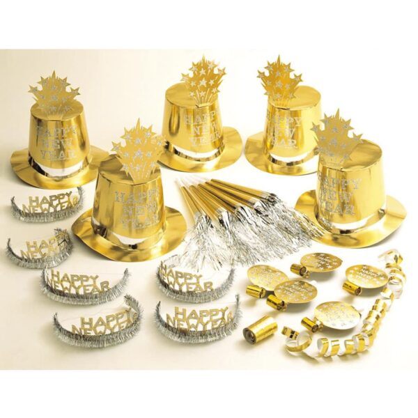Set Cappellini e Trombette Party Happy New Year Oro
