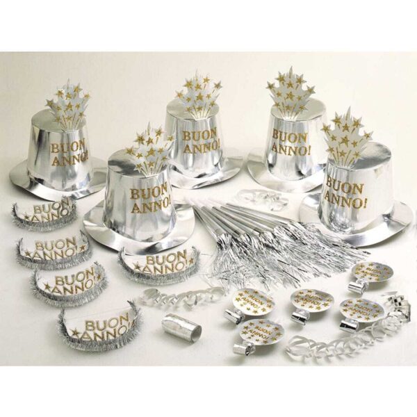 Set Cappellini e Trombette Party Buon Anno Argento