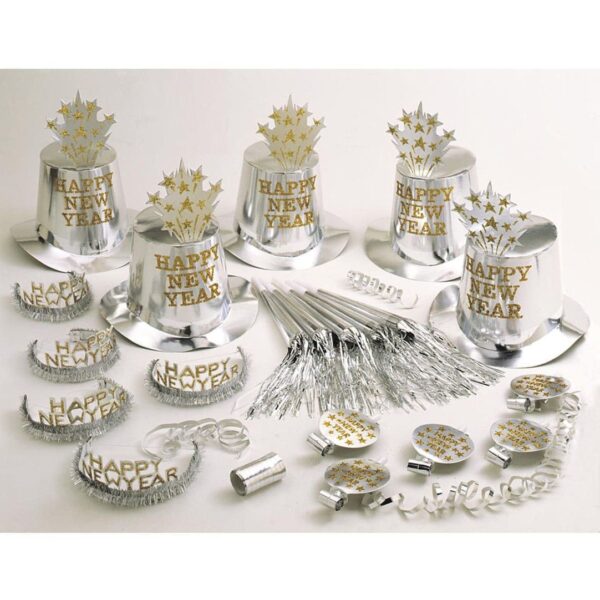 Set Cappellini e Trombette Party Happy New Year Argento