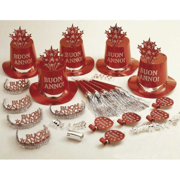 Set Cappellini e Trombette Party Buon Anno Rosso