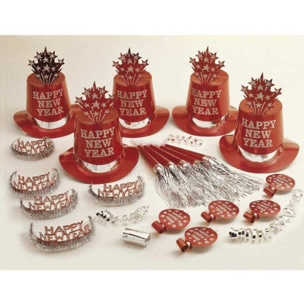 Set Cappellini e Trombette Party Happy New Year Rosso