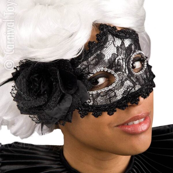 Maschera Colombina Argento in Pizzo Nero