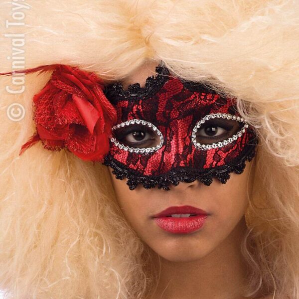 Maschera Colombina Rossa in Pizzo Nero