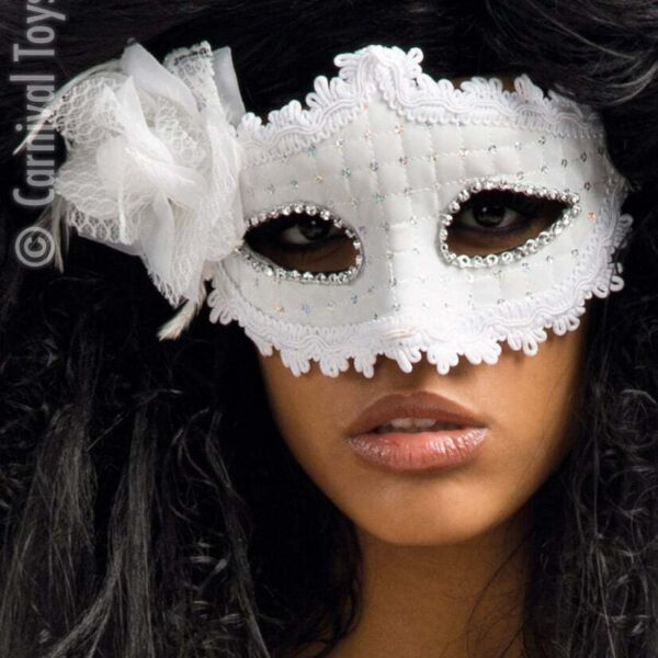 Maschera Colombina Bianca con Strass e Rosa