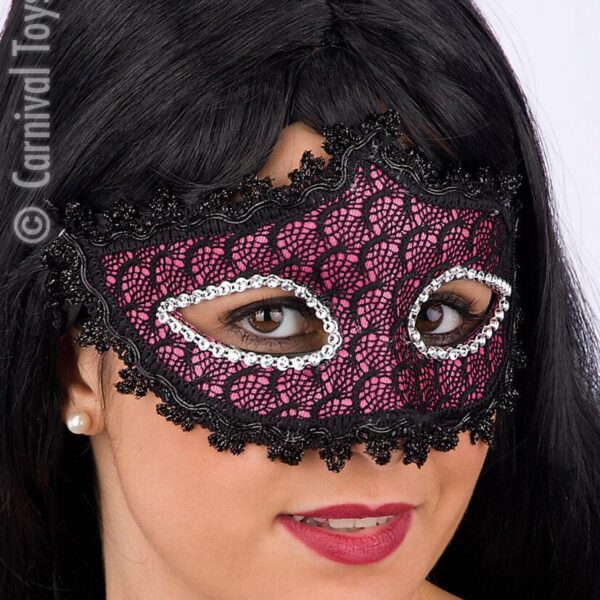 Maschera Colombina Fuxia in Pizzo Nero