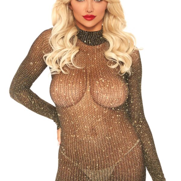 Mini Dress In Lurex A Collo Alto