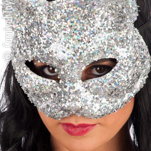 Maschera da Gatta Argento con Paillette