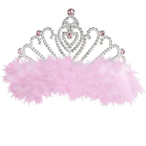 Coroncina Argento con Piume Rosa da Principessa