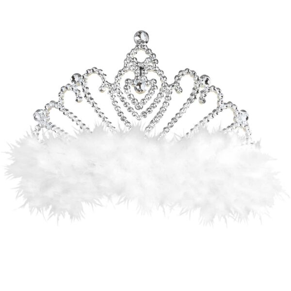 Coroncina Argento con Piume Bianche da Principessa