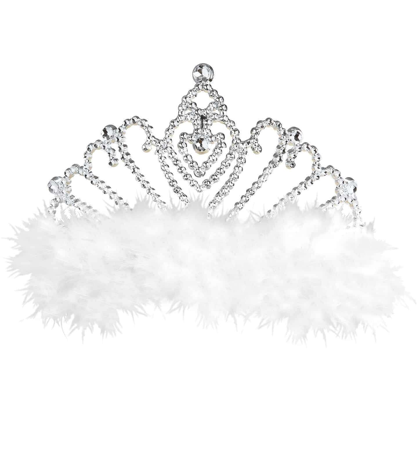 Coroncina Argento con Piume Bianche da Principessa