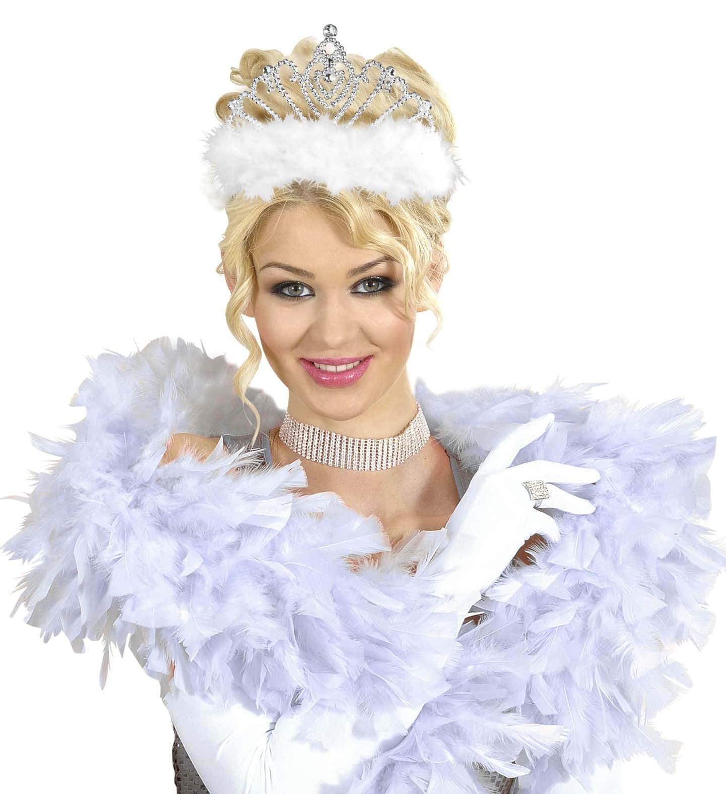 Coroncina Argento con Piume Bianche da Principessa