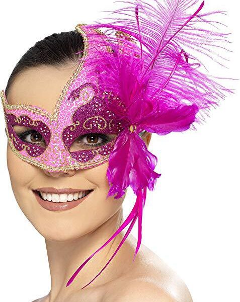 Maschera Rosa con Grandi Piume