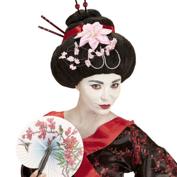 Parrucca Geisha con Fiori e Bacchette