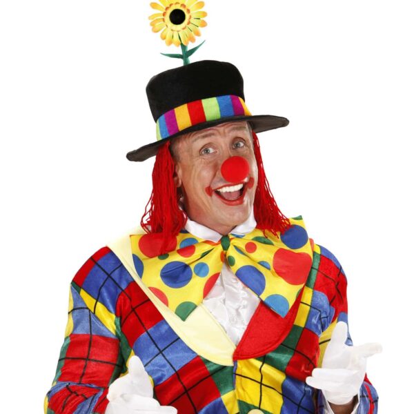 Cilindro Nero da Clown con Fiore e Capelli
