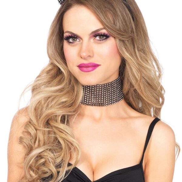 Set Cerchietto e Collare da Gatta Nera in Strass
