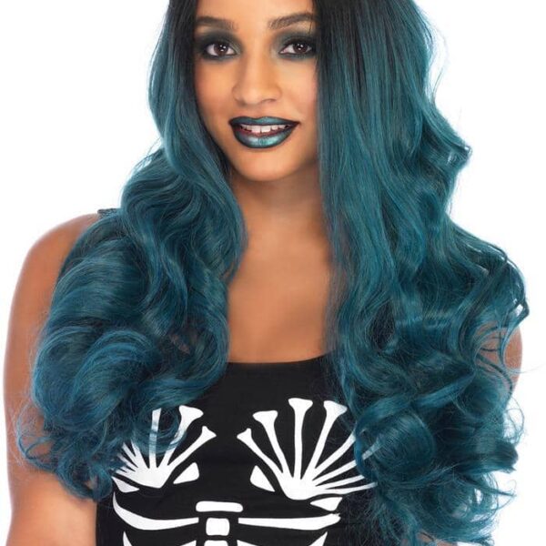 Parrucca Blu Nera Lunga con Frangia