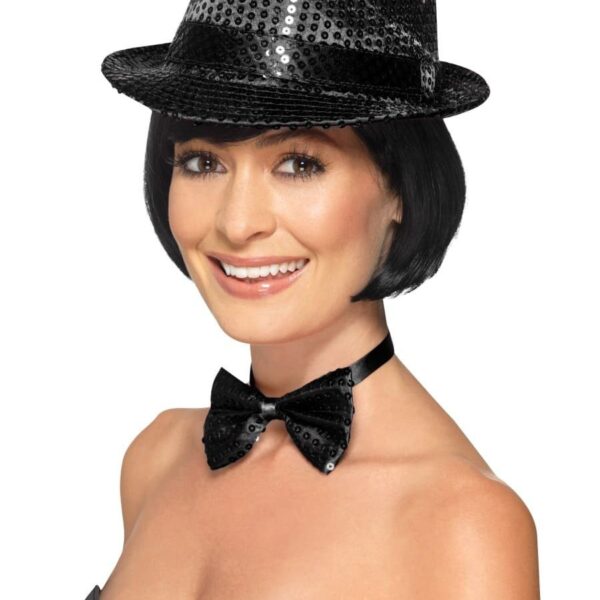 Cappello da Gangster Nero in Paillette