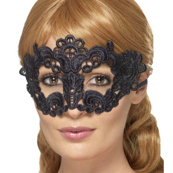 Maschera Gotica Floreale Nera in Merletto