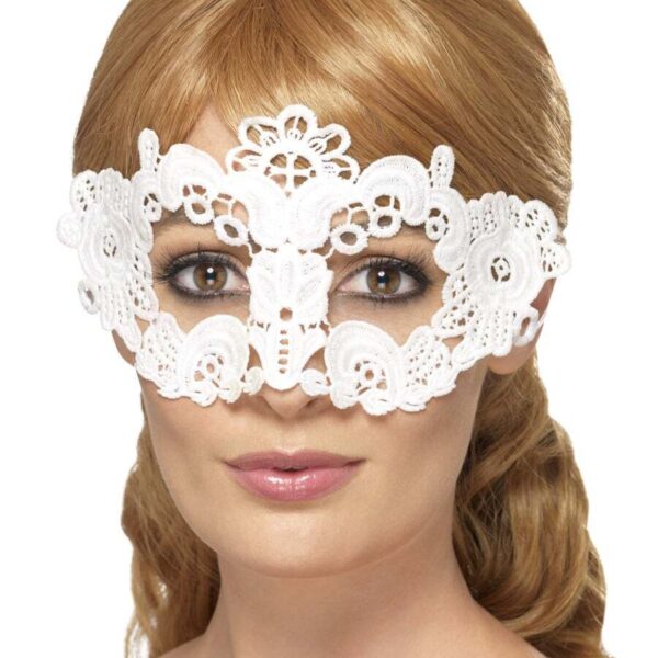 Maschera Gotica Floreale Bianca in Merletto