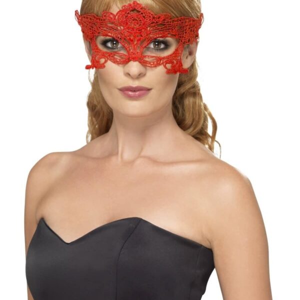 Maschera Gotica Floreale Rossa in Merletto