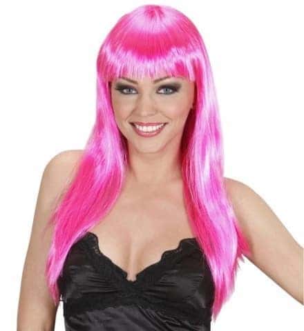 Parrucca Rosa lunga con Frangia