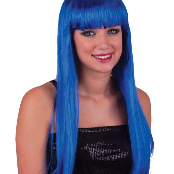 Parrucca Blu Liscia Lunga con Frangia