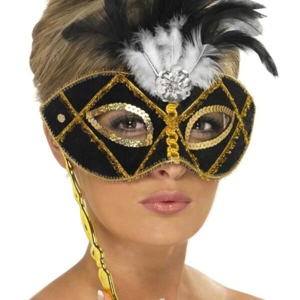 Maschera Domino Nera e Oro Gotica