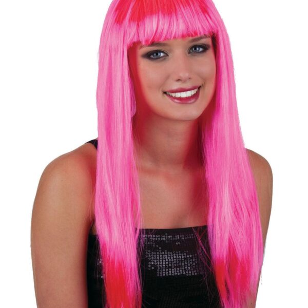 Parrucca Fucsia Liscia Lunga con Frangia