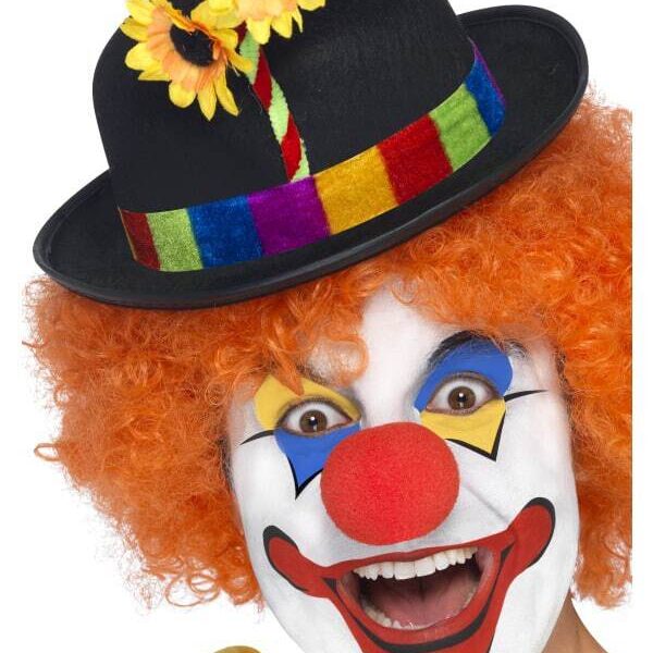 Cappello a Bombetta Nera con Fiore da Clown