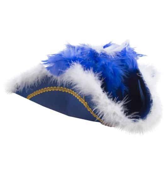 Tricorno Blu con Piume Bianche e Blu