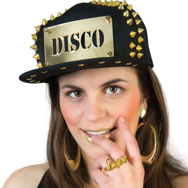 Cappello Nero con Borchie e scritta Disco Oro