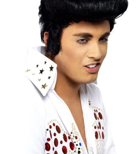 Parrucca Nera da Elvis con Basette