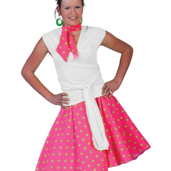 Gonna e Foulard Rosa Fluo a Pois Rock'N Roll