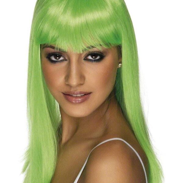 Parrucca Verde lunga con Frangia