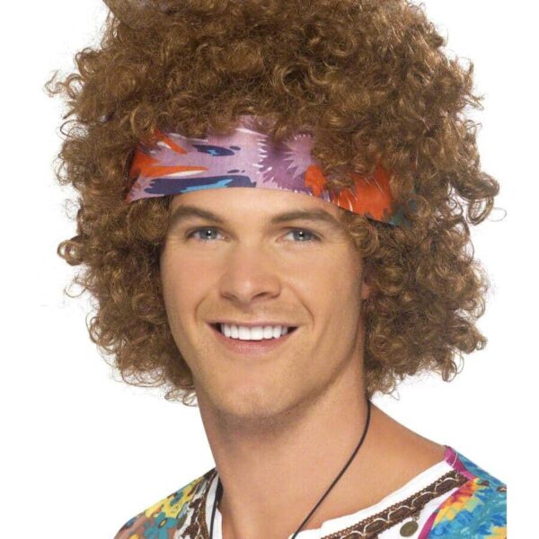 Parrucca Hippie Afro Castana