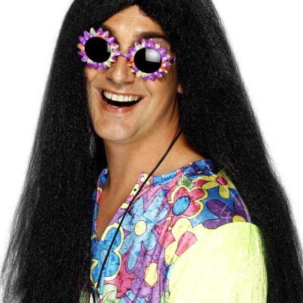 Parrucca Nera Lunga Liscia da Hippie
