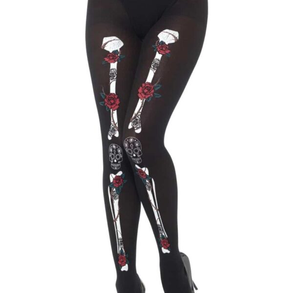 Collant Nero con Ossa e Rose Rosse