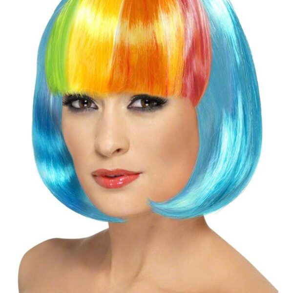 Parrucca Blu con Frangia Multicolore a Caschetto