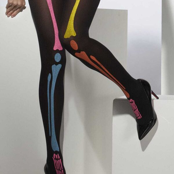 Collant Neri Scheletro Colorato al Neon