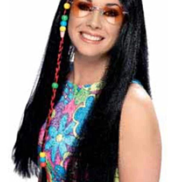Parrucca Nera Lunga Liscia da Hippie