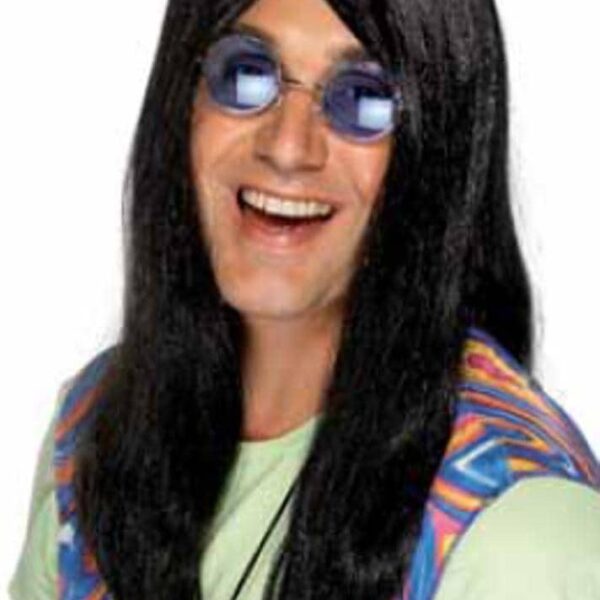 Parrucca Nera Lunga liscia da Hippie