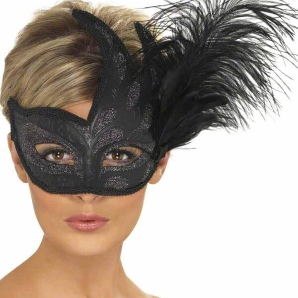 Maschera Elegante con piuma nera