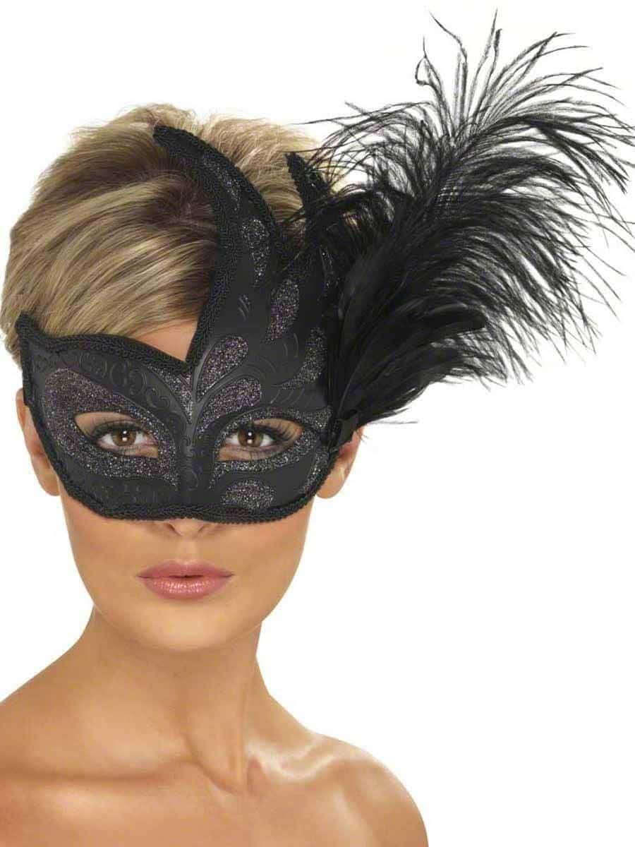 Maschera Elegante con piuma nera